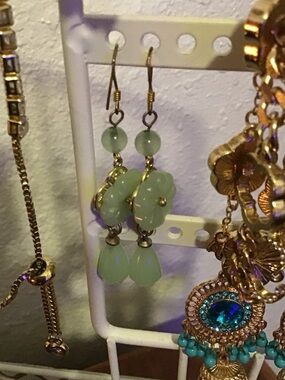 Jade Pale Green Bead Drop Earrings - Jade